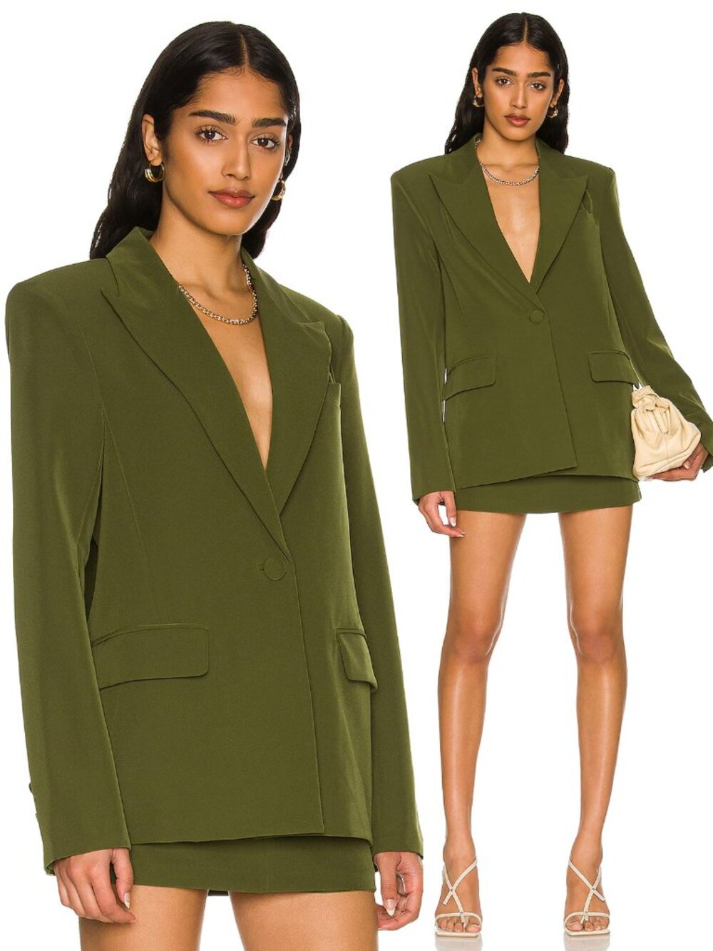 Camila Coelho Morena Blazer Jacket S Olive Green Moss $198 Minimalist Revolve